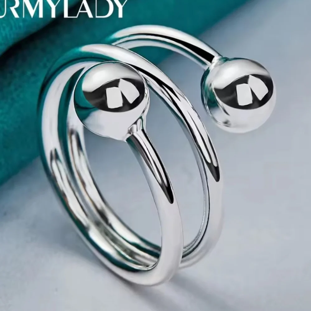 URMYLADY Silver Double Round Head Ring Adjustable Size 6 - Picture 3 of 5
